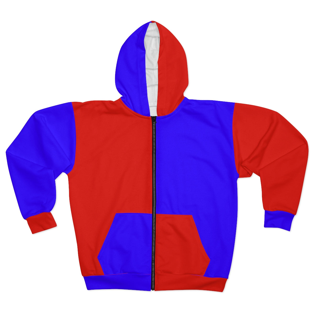 red blue color-block zip hoodie